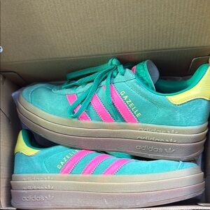 Adidas Gazelle Green and Pink Women's Shoes